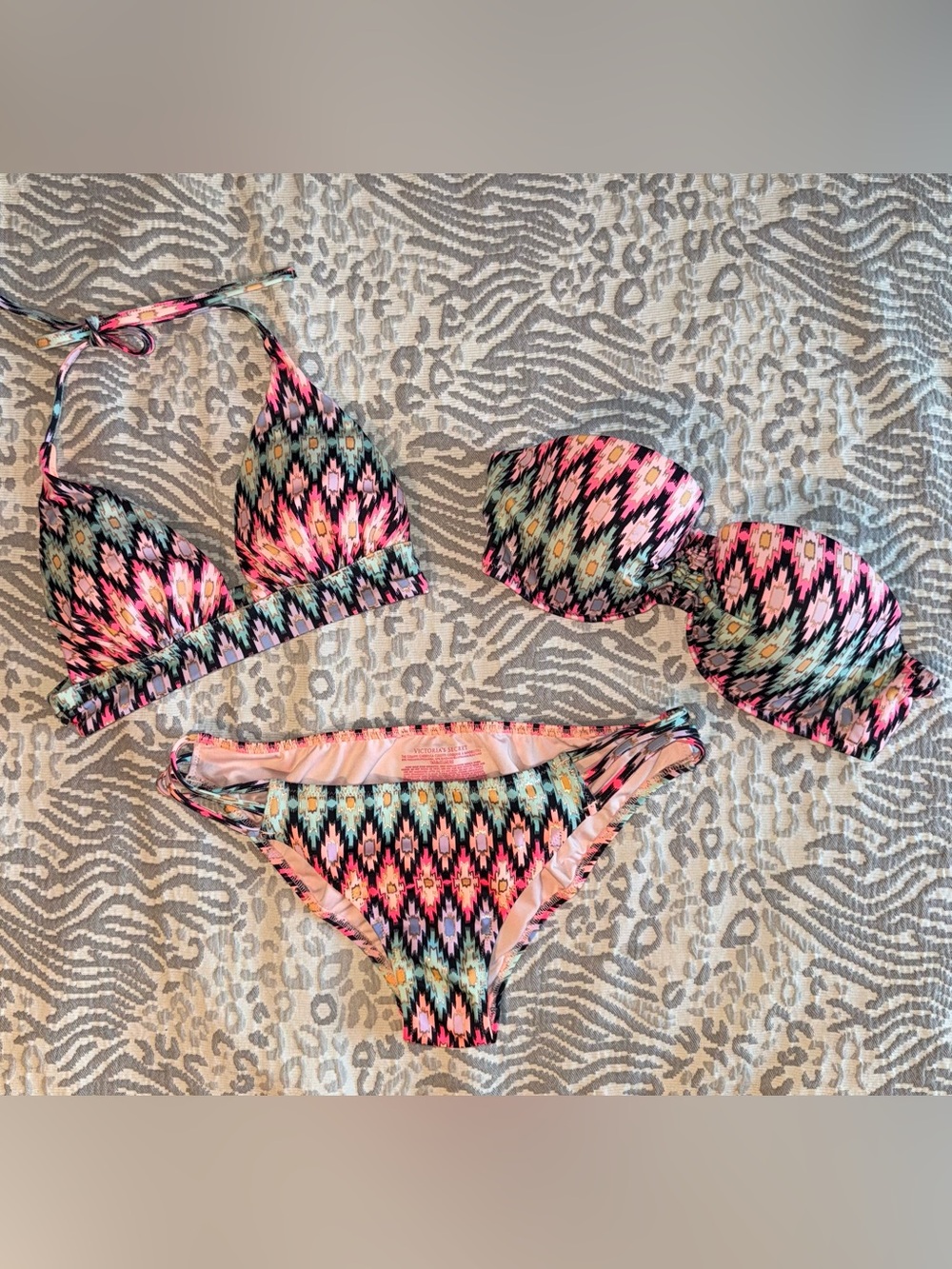 PINK Victoria's Secret Multicolor Geometric Bikini Set